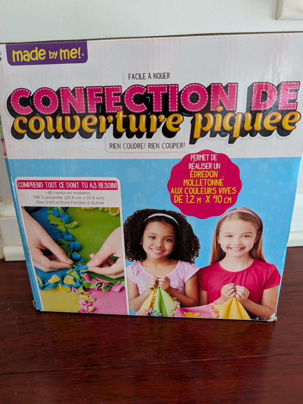 made by me! Kids No-Sew Fleece Tie Blanket Kit — Pink, Blue, Yellow